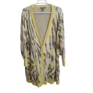 Y2K Yellow Animal Print Button Front Cardigan 3X Lisa Rinna Collection